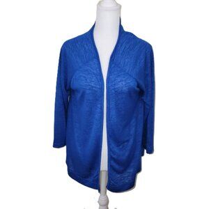 Keren Hart Open Front Lightweight Cardigan Sweater Bright Blue Knit Women's SZ M